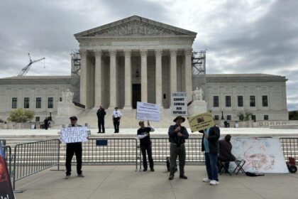 Protesters outside the u. S. Supreme court on april 25, 2024, during oral arguments on a presidential immunity case.