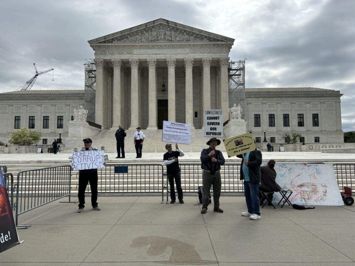 Protesters outside the u. S. Supreme court on april 25, 2024, during oral arguments on a presidential immunity case.