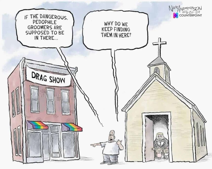 Drag shows and churches political cartoon