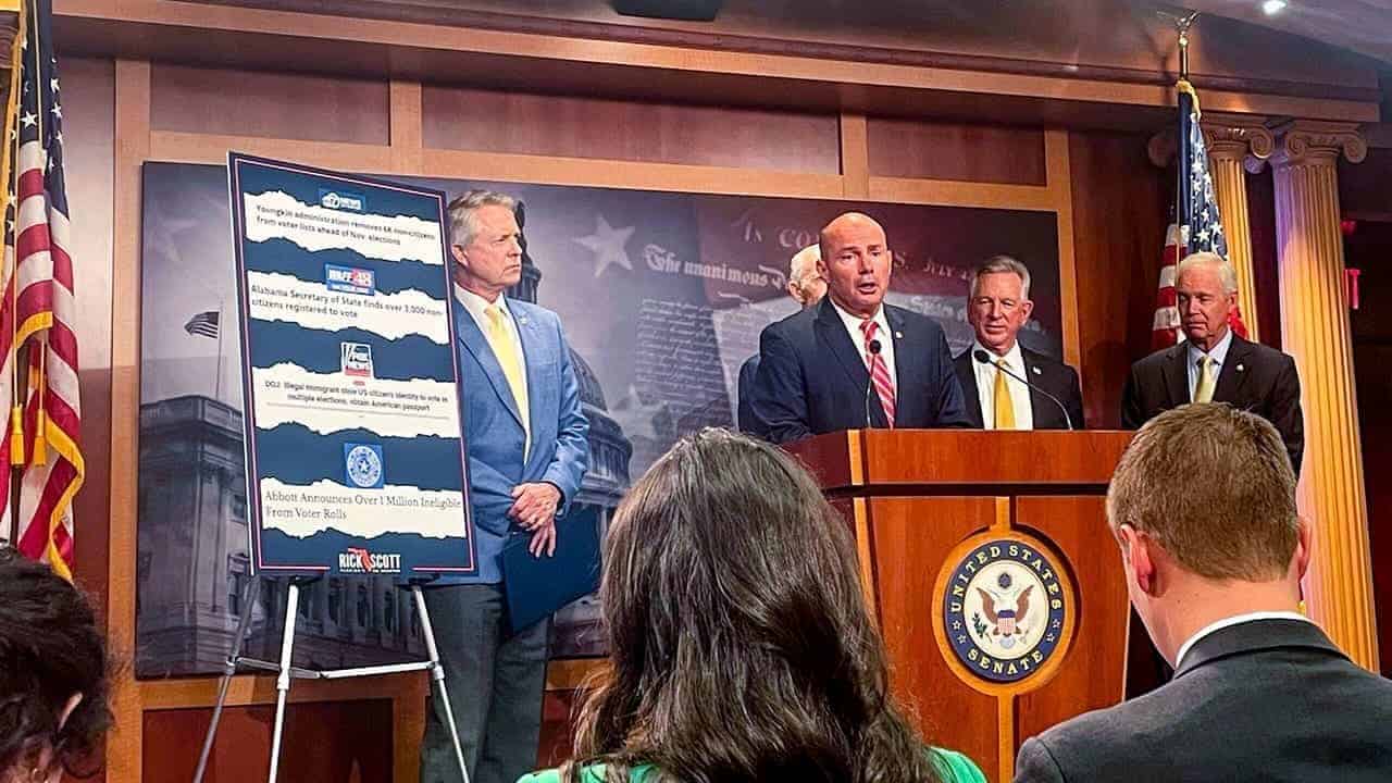 img 7203 Sen. Mike lee, republican of utah, introduced the senate version of the house’s bill that would require proof of citizenship to register to vote in federal elections.