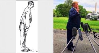 Illustration of dementia posture next to trump