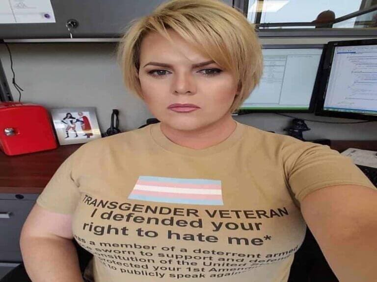 img 8696 Transgender veteran wearing a shirt that says i fought for your right to hate me