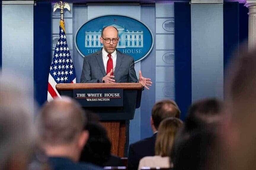 Russell vought at a white house press briefing, wants federal workers to sign ndas.