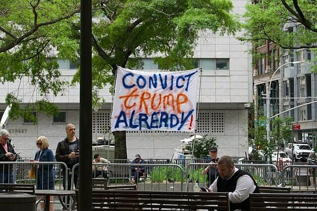 trump trial nyc Outside the courthouse where trump is on trial in the nyc hush money case