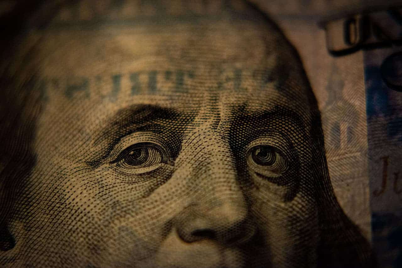 Zoomed-in image of washington’s head on a u. S. Dollar bill