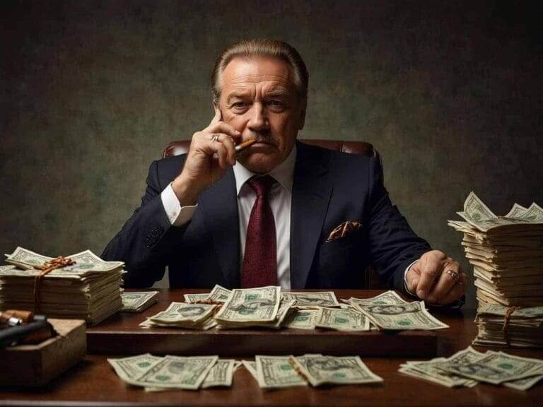 corruption frank rietsch Get money out of congress. Politician sits at a desk with stacks of money on it