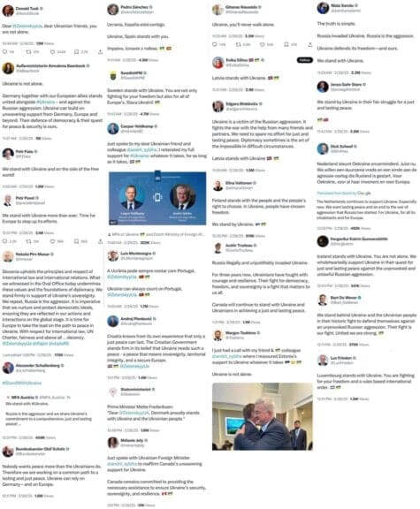 Posts on x from world leaders following the attack on zelenskyy in the oval office