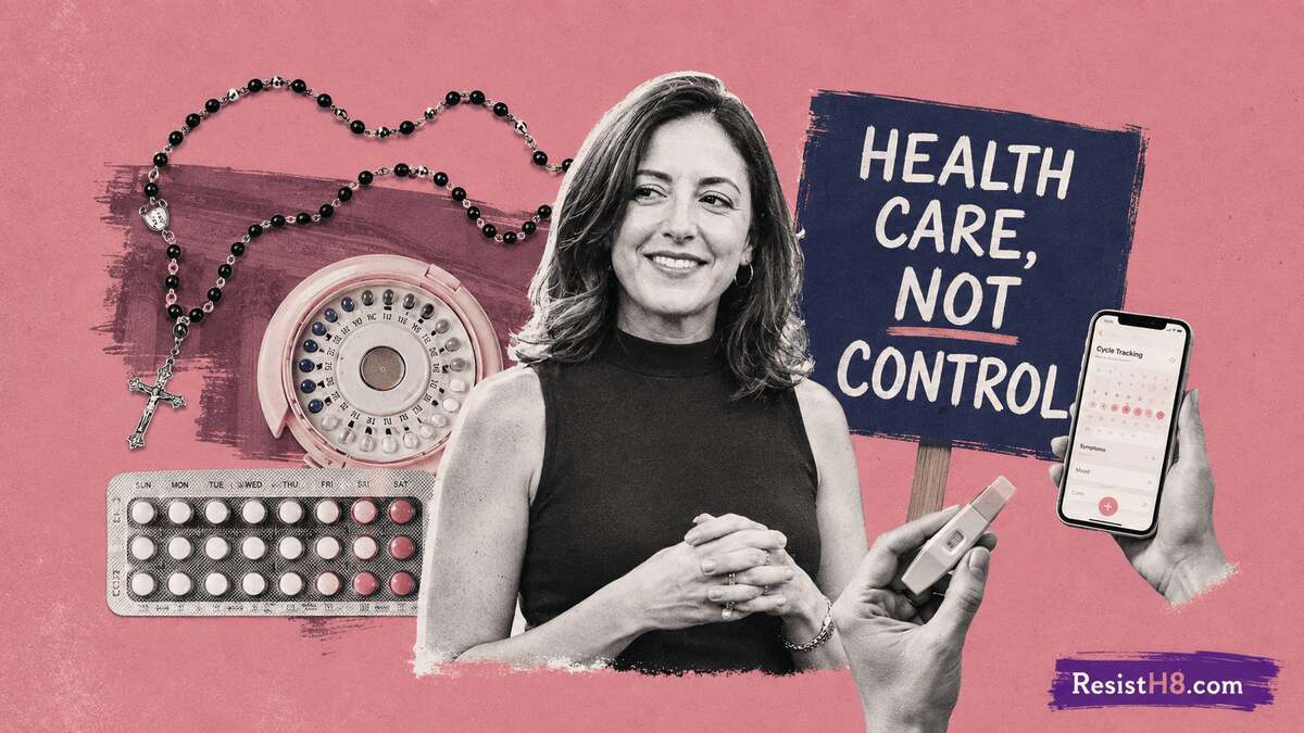reproductive health contraception Graphic showing a woman surrounded by different forms of contraception. Originally affected by the comstock act