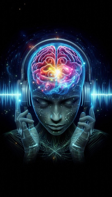 Person with the brain visible, wearing headphones. Misinformation biases confirmation bias