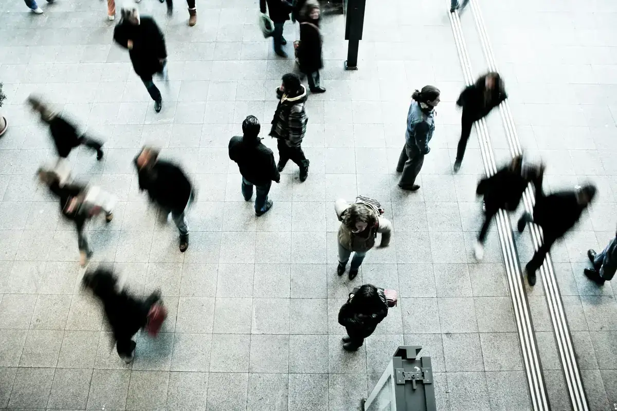 Overhead view of people walking around