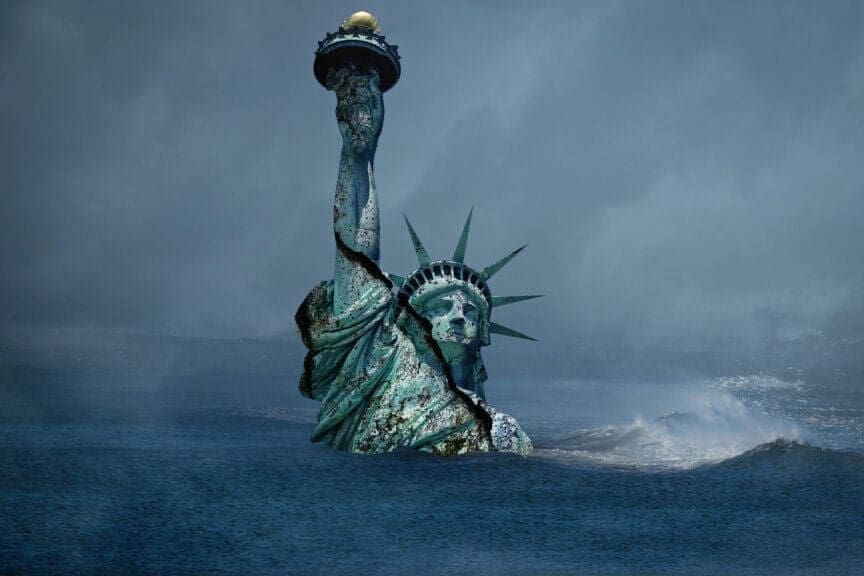 Constitutional crisis. The Statue of Liberty is drowning