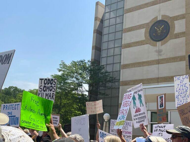 abrego garcia signs Dozens of signs outside the u. S. District court for the district of maryland in support of abrego garcia before friday’s hearing.