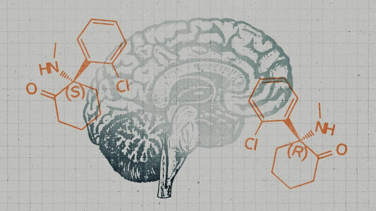 pgn ketamine Illustration of a brain with the chemical formula for ketamine