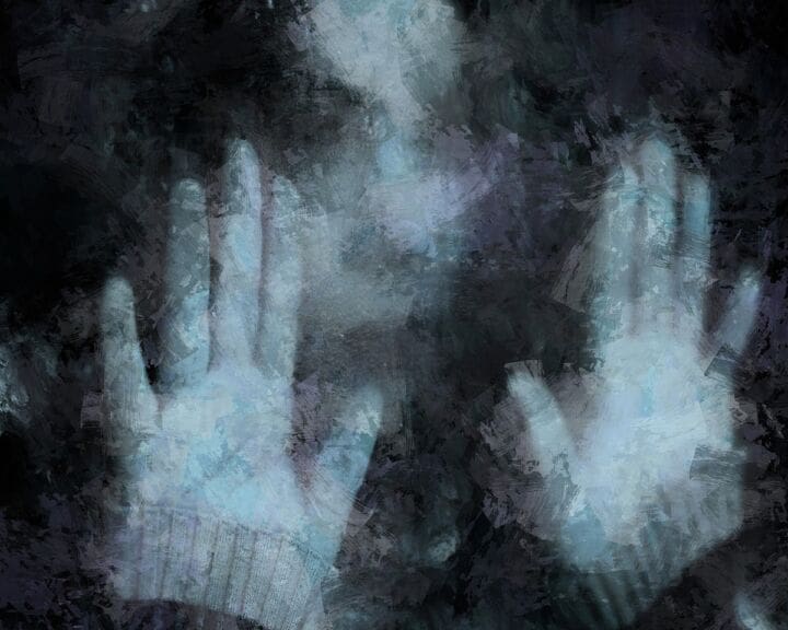 depressed distorted johnny gunn Ketamine could help this woman with hands on a window with privacy glass.