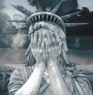 crying liberty e1751769207998 Statue of liberty, hands over her face, crying after ice deported at least 70 us citizens