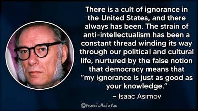 Quote about ignorance with the authors avatar.