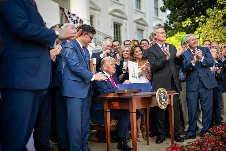 bbb signing Trump signing the big beautiful bill on july 4, 2025.