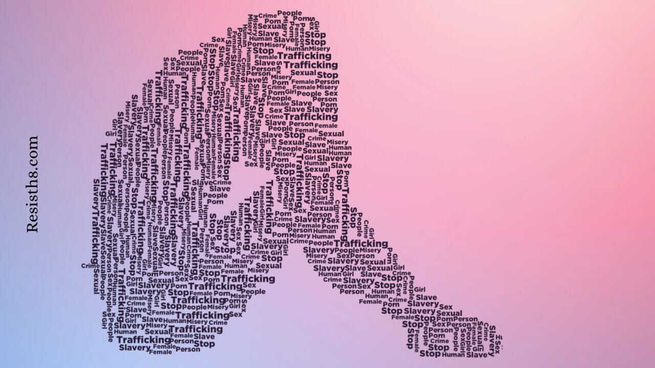 Human trafficking word silhouette of girl