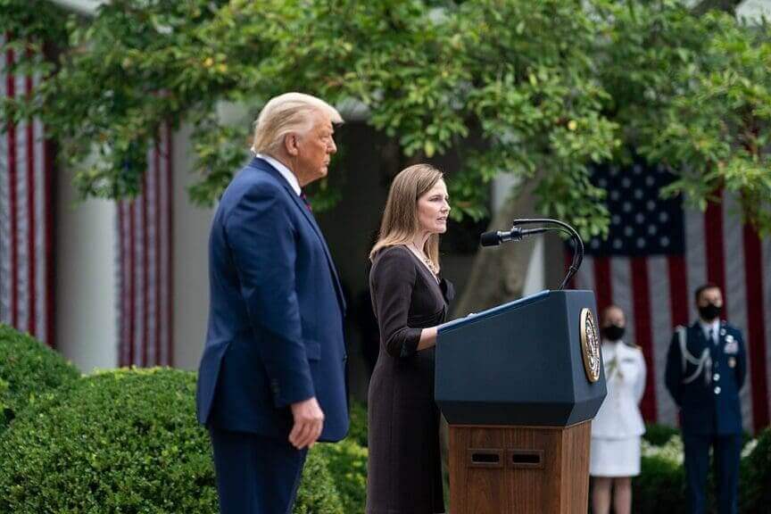 trump and amy coney barrett Judge amy coney barrett delivers remarks after president donald j. Trump announced her as his nominee for associate justice of the supreme court of the united states saturday, sept. 26, 2020, in the rose garden of the white house.
