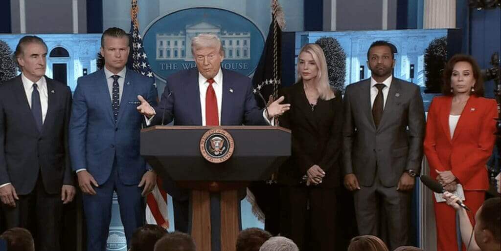 trump dc presser President trump and members of his administration at a white house press conference conto announce trump is going full fascist and taking over u. S. Cities