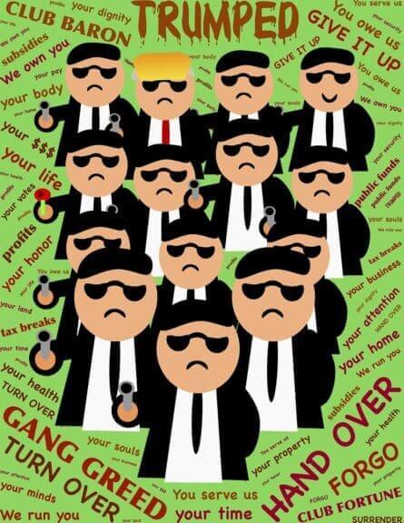 Illustration of the rich as a gang led by donald trump