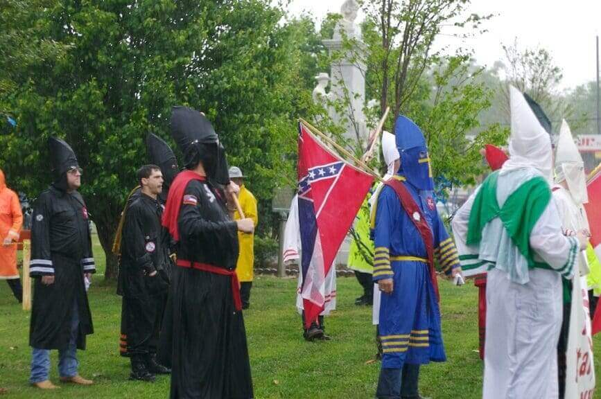 Mississippi white knights rally. Fake ice agents take advantage of masks meant to terrorize.