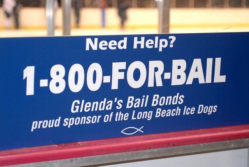 glendas bail bonds Bench advertisement for glenda’s bail bonds
