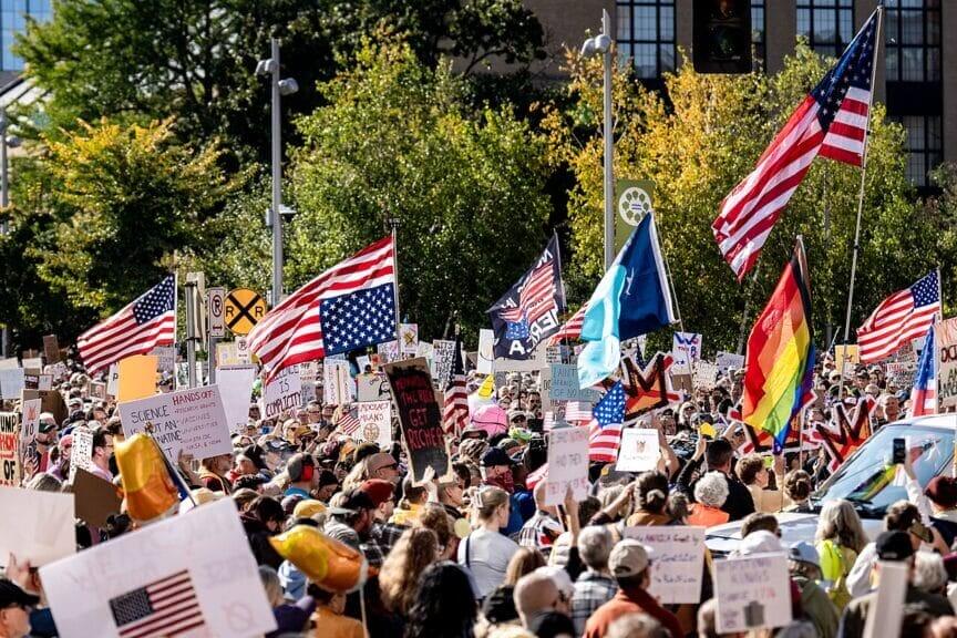 American flags at hate america rally may day protests follow the no kings protests