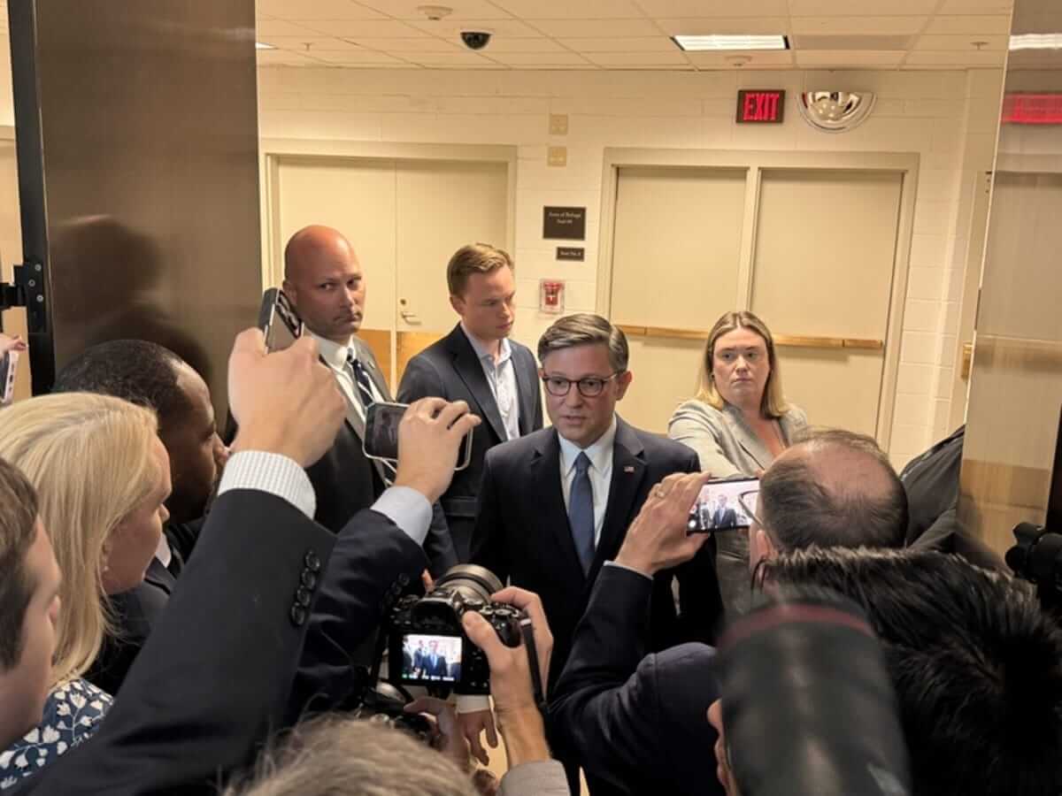 Mike johnson speaks to reporters about the shutdown