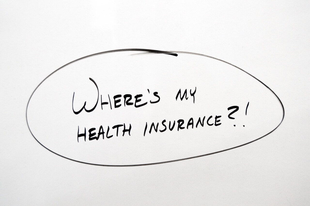 Gop healthcare scheme. Speech bubble with the question where’s my health insurance in it.