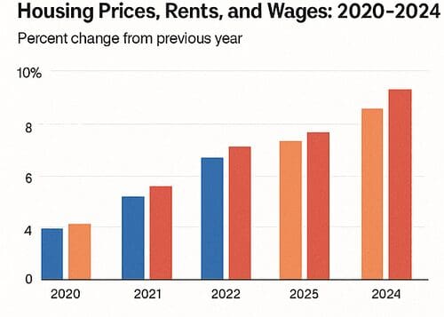 affordability chart Affordability data from 2020 to 2024 in a bar graph showing a big increase in the cost of living every year.