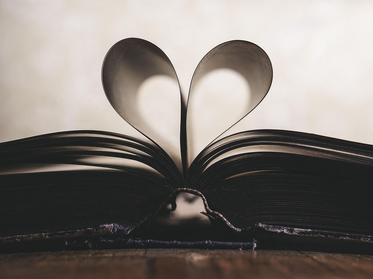 Open book with the pages forming a heart. Libraries in gaza