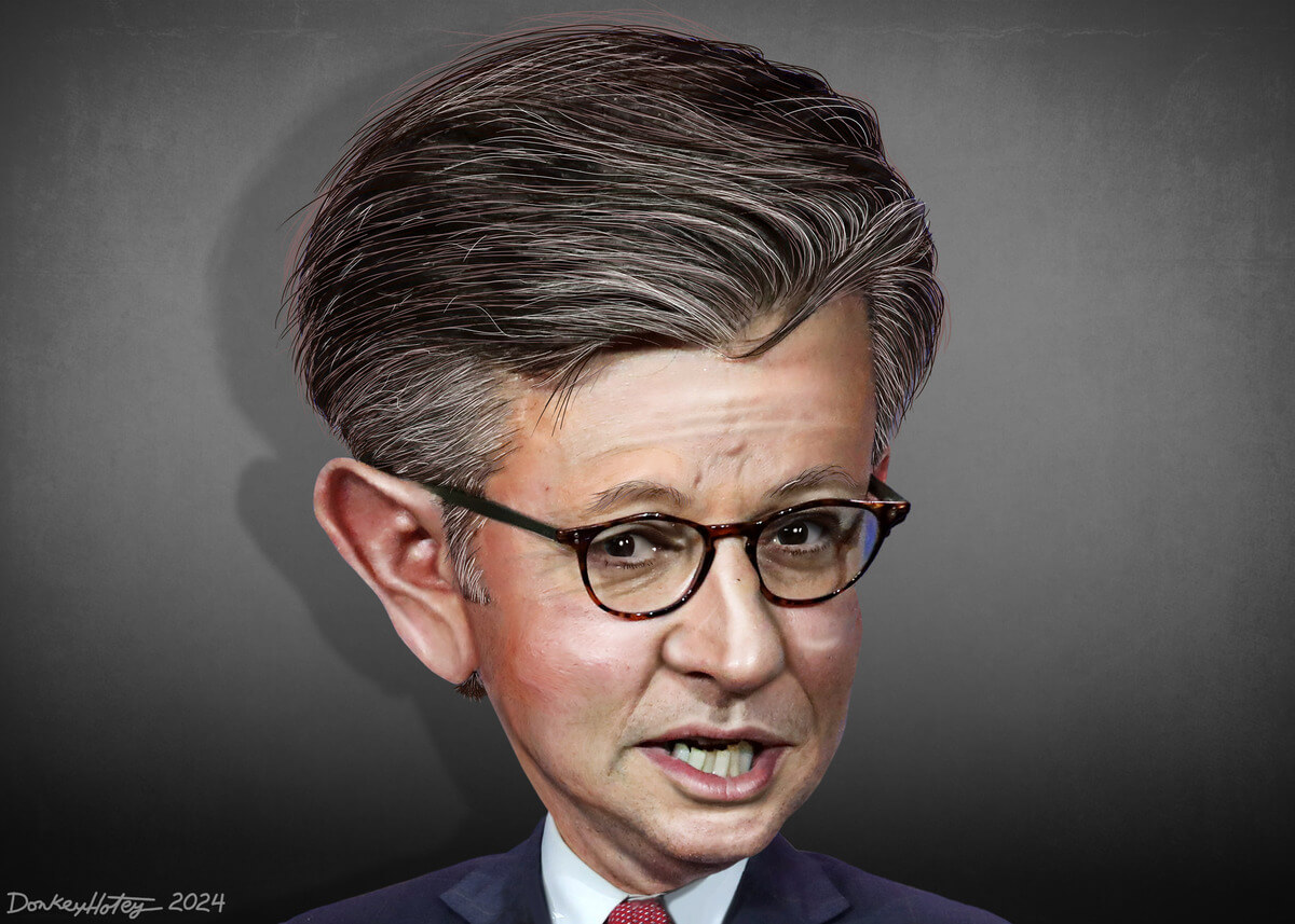 Caricature of mike johnson blocking aca subsidies vote