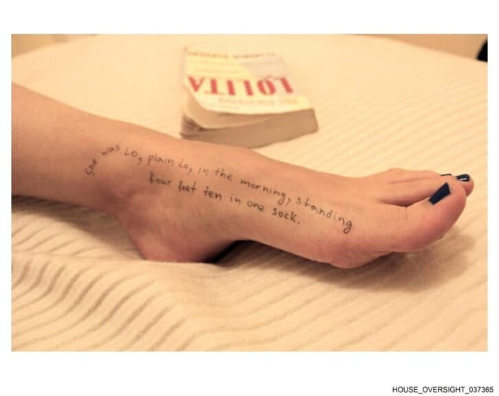 lolita foot Girl’s foot with writing on it next to a copy of the book lolita new epstein photos