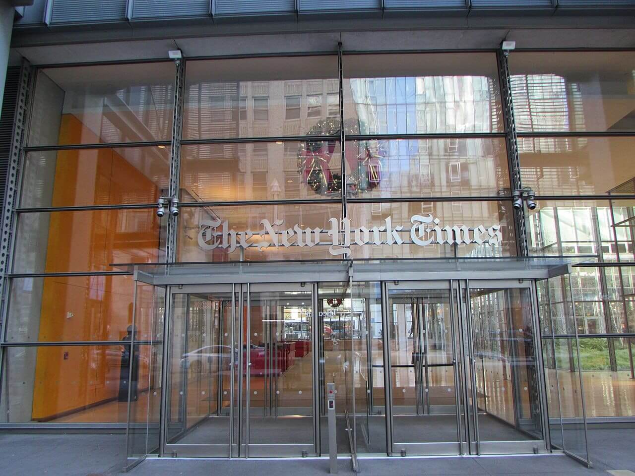 Entrance to the new york ti es building.
