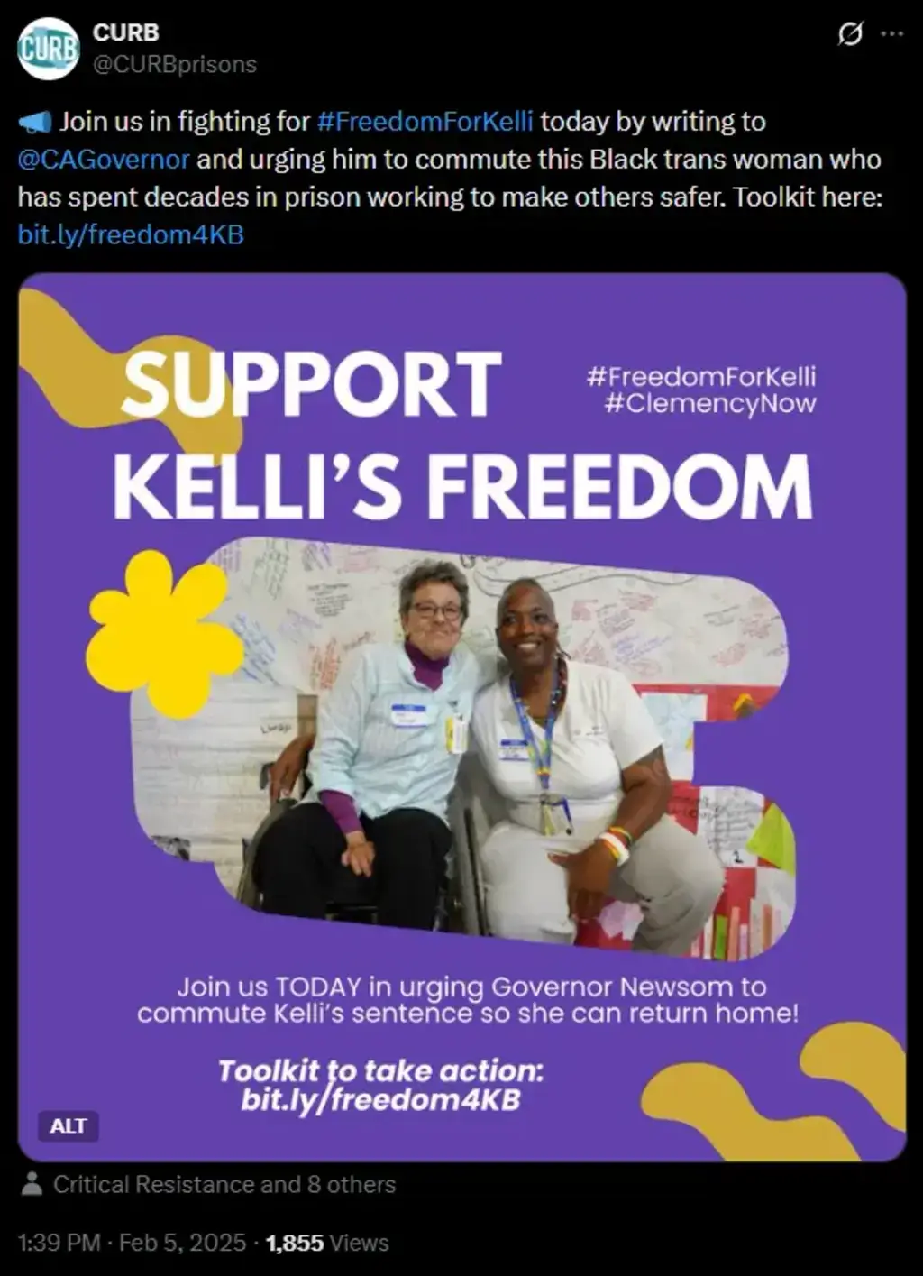 Social media post urging gov newsom to commute blackwell’s sentence.