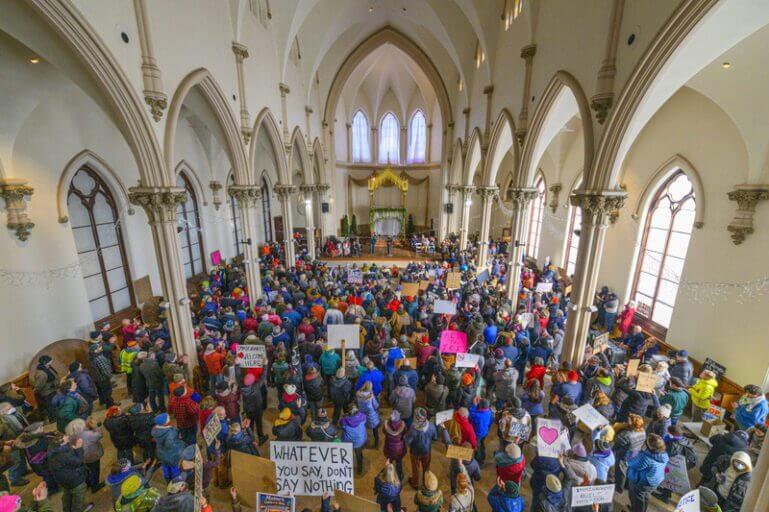 church ice protest maine Thousands protest ice in maine