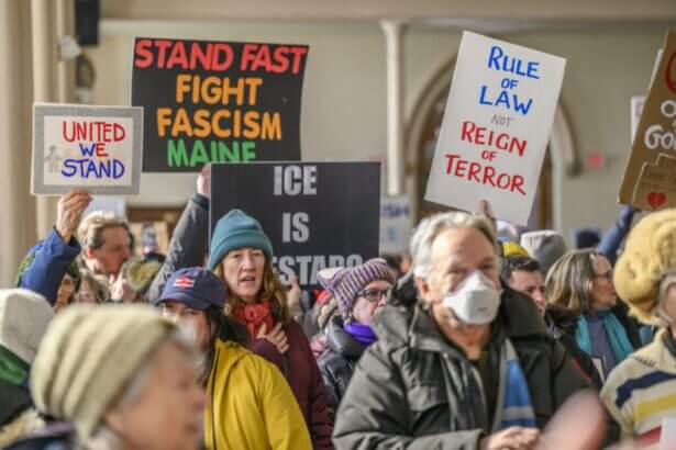Thousands protest ice in maine