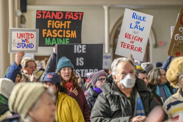 Thousands protest ice in maine