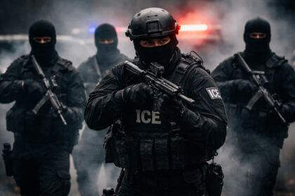 Masked, militarized ice officers
