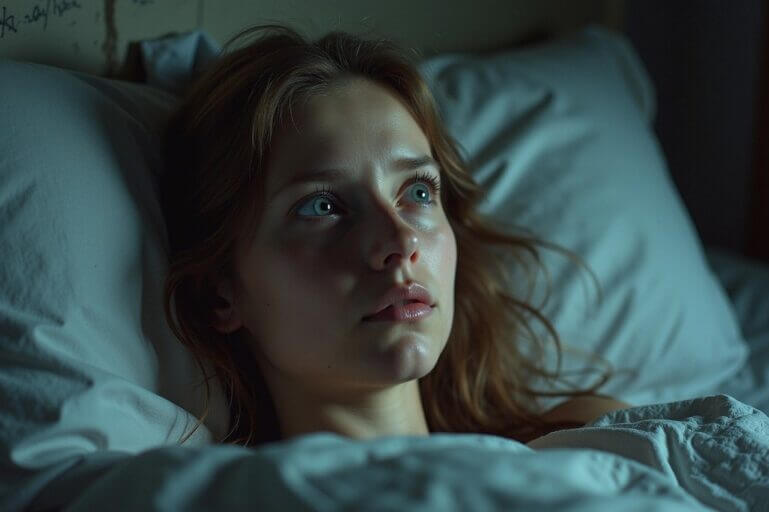 worried havana syndrome Woman in bed worrying about havana syndrome.
