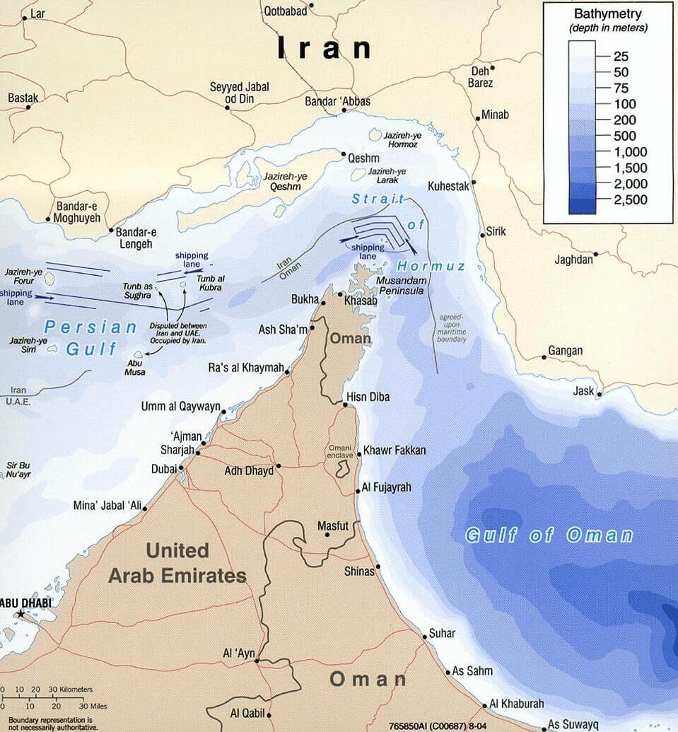 strait of hormuz map Map showing the strait of hormu. If closed it will make oil prices skyrocket