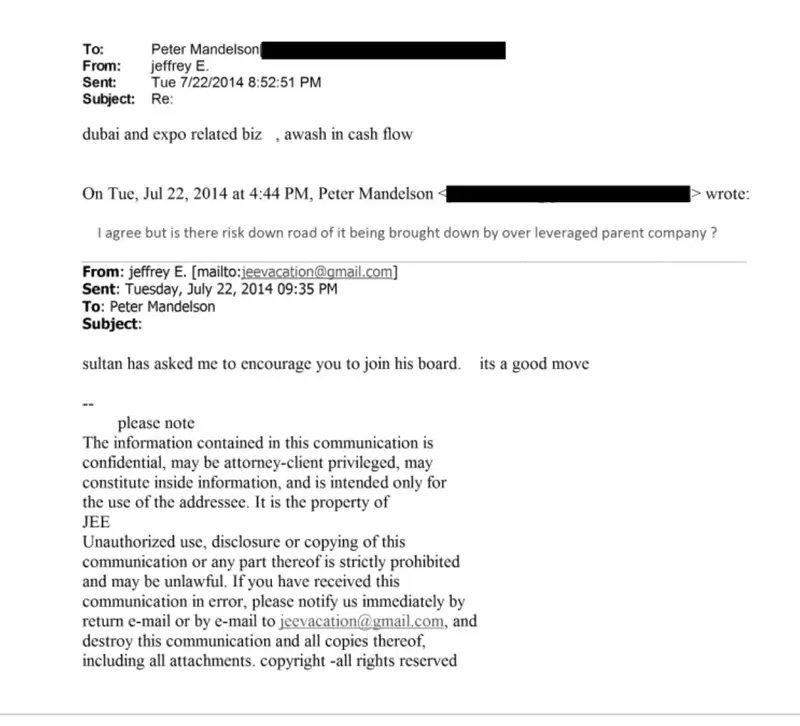 epstein cash flow email Epstein appeared to invite former labour cabinet minister peter mandelson to join a board of sulayem’s