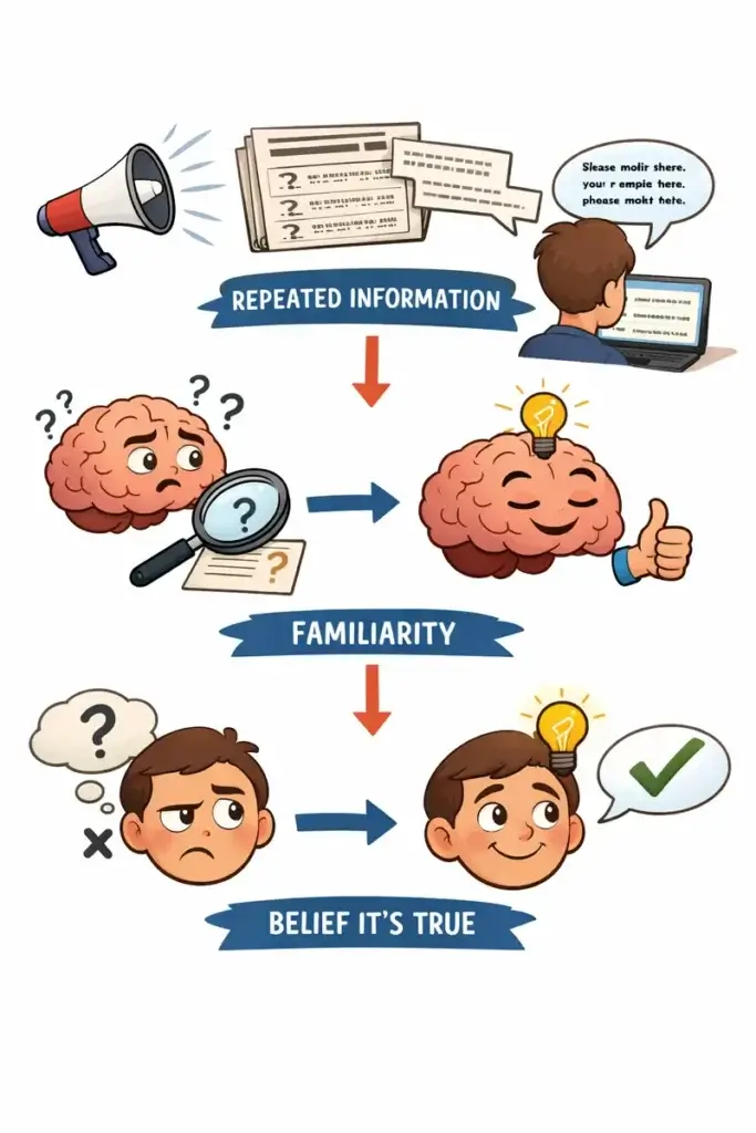 Infographic of the illusory truth effect in us politics