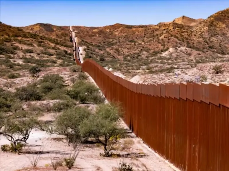 long view border wall Photo of the wall along the border of texas and mexico