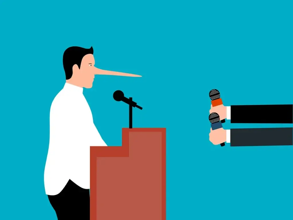 lying in politics illegal Illustration of a politician at a press conference with a pinocchio nose. Illegal for politicians to lie