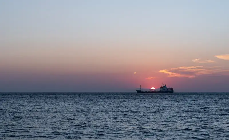 oil tanker greece An oil tanker leaving greece at sunset