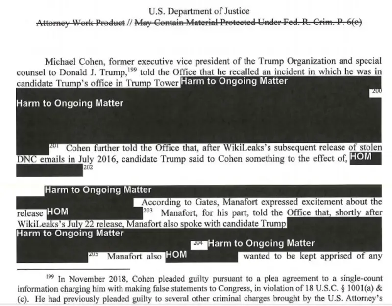 page 53 mueller report Redacted page 53 from the mueller report