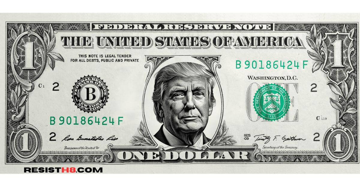 Donald trump’s face on a us$1 bill. Trump calls his fundraiser every night