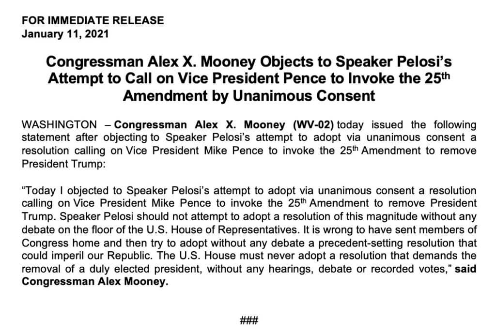 A twitter post objecting to pelosi’s call for pence to invoke the 25th amendment explained